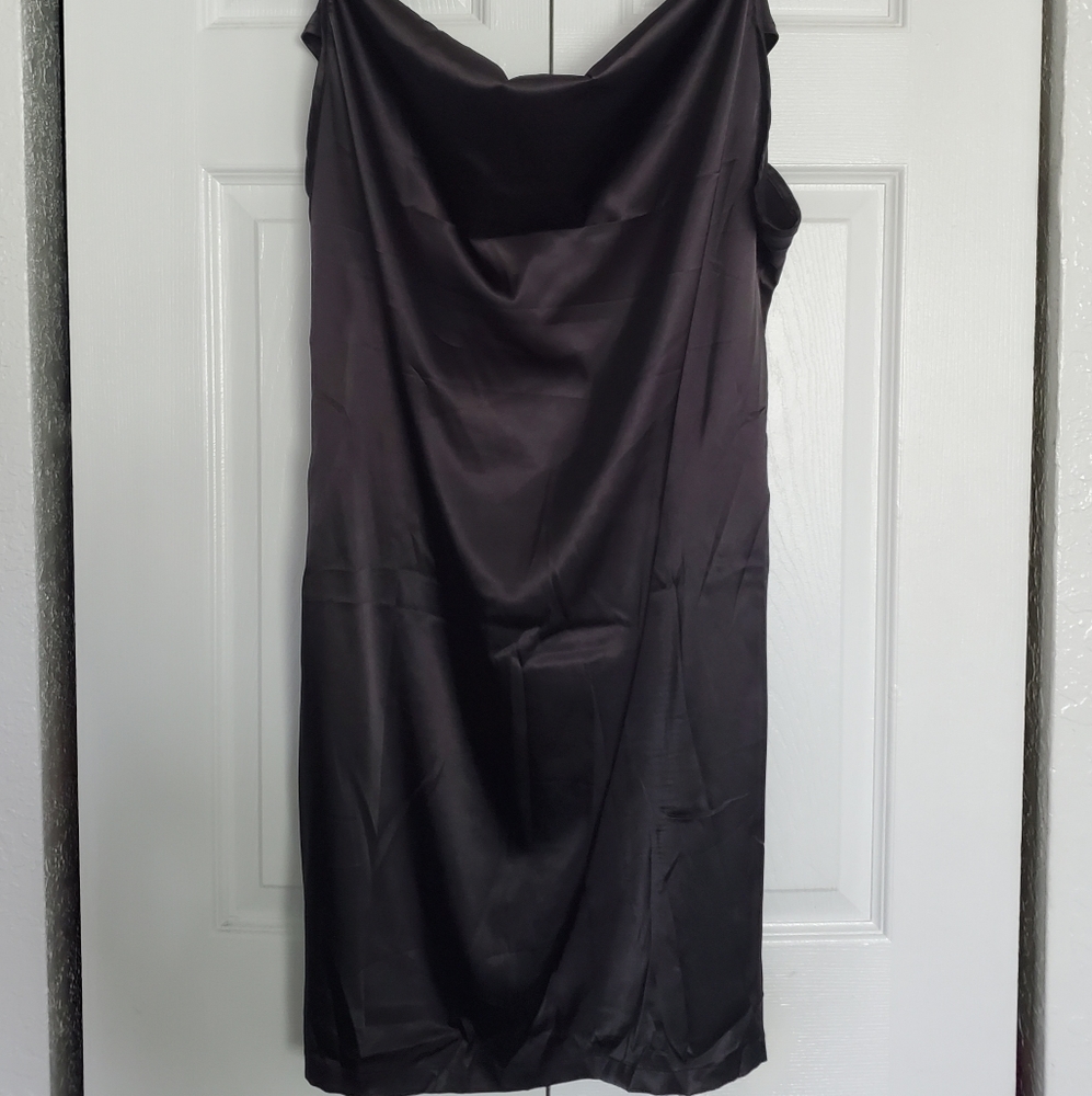1X Black satin slip dress